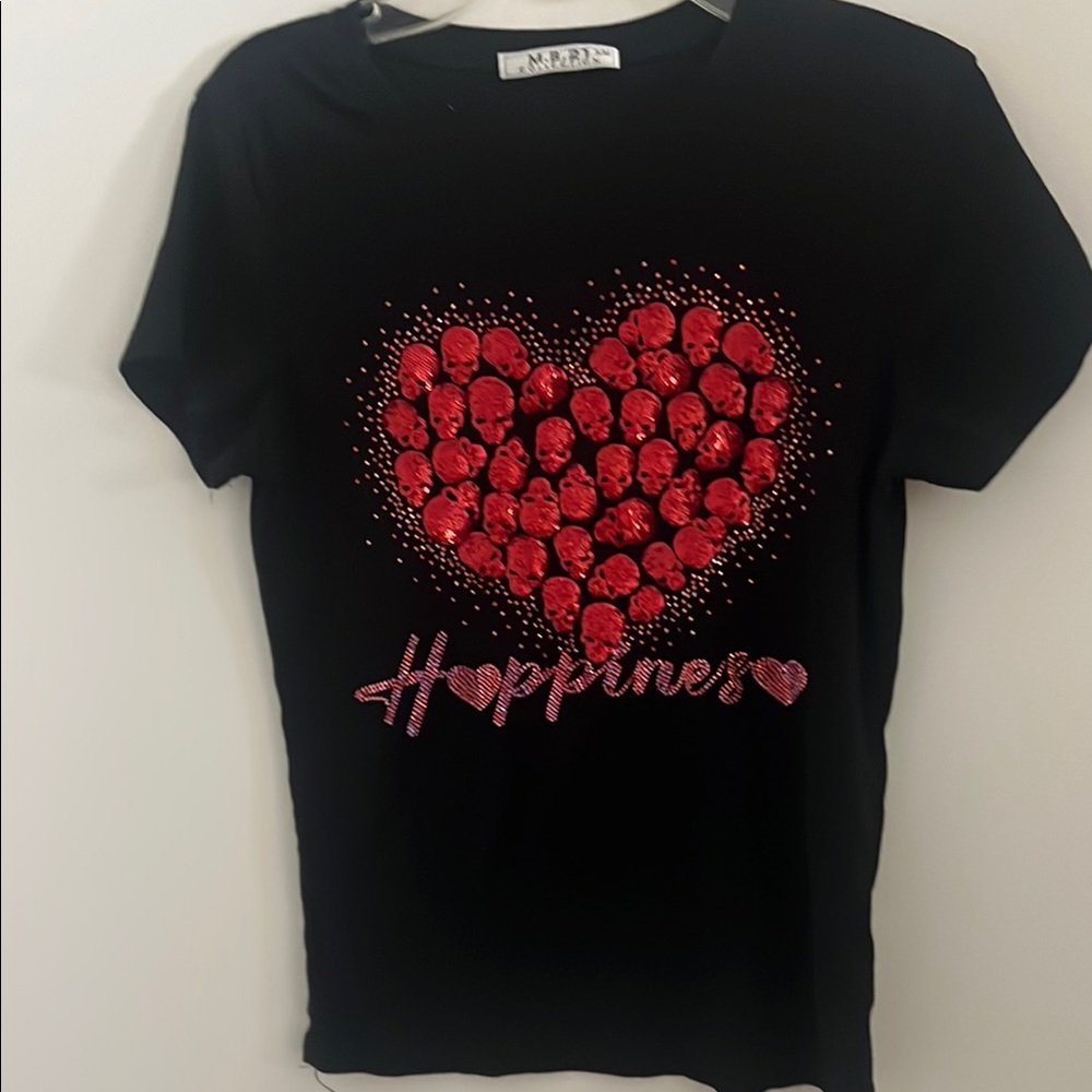 Black Kids Shirt with Red Heart Design